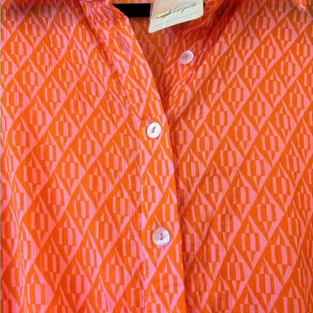 NWT Women $128 Free People Rillo Orange Beach Summer Shirtdress size Small